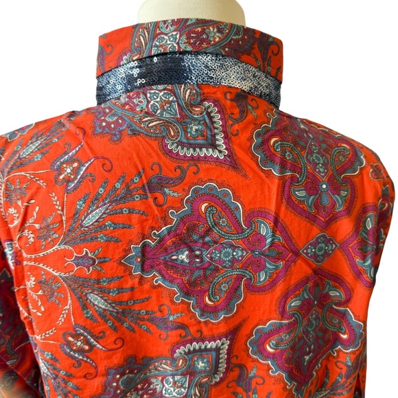 GEORG ROTH SHIRT BUTTON UP BREATHABLE COTTON PAISLEY SEQUINS BOHO CHIC LUXE XL - Picture 7 of 12